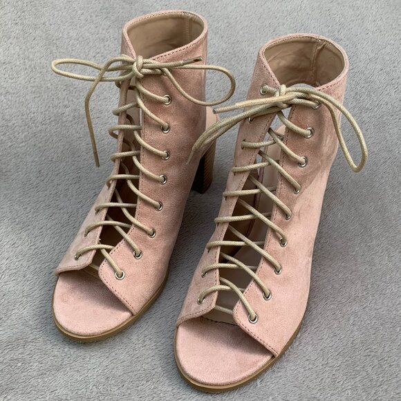 Journee Collection Posey Peeptoe Open Heel Faux Suede Lace-Up Booties Sz8 - Picture 6 of 16